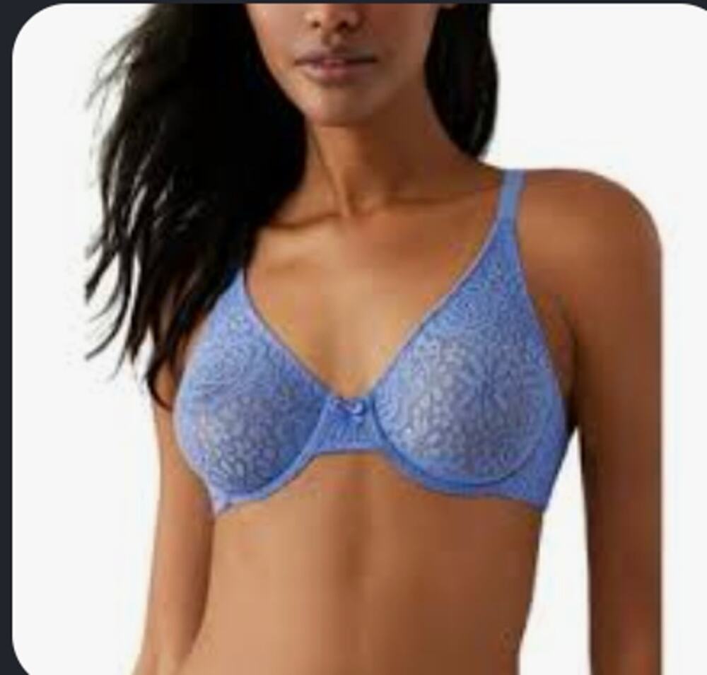 38D wacoal light blue floral lace bra lingerie sheer underwire
